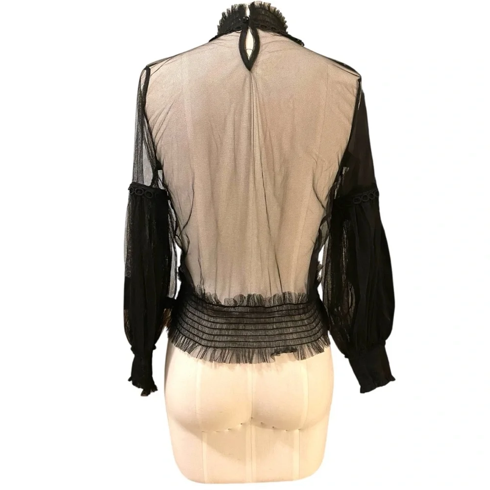 ❤️ Victorian x Gothic Tulle Lace Bell Sleeve Sheer Blouse - Picture 9 of 12